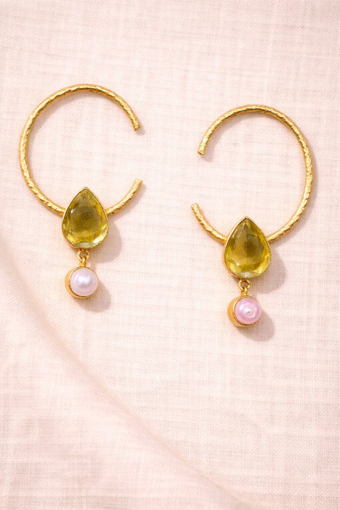 Lemon Quartz Gold-Toned Hoops Earrings
