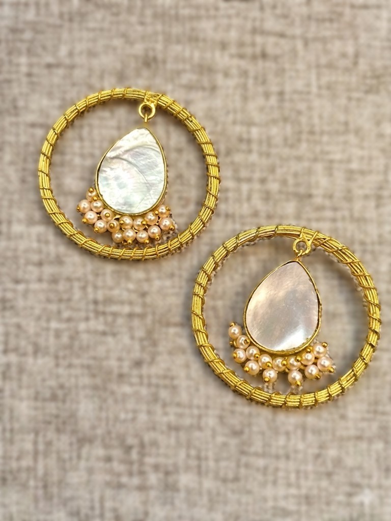 Gold-Plated Artisanal Hoop w/Pearls Earrings