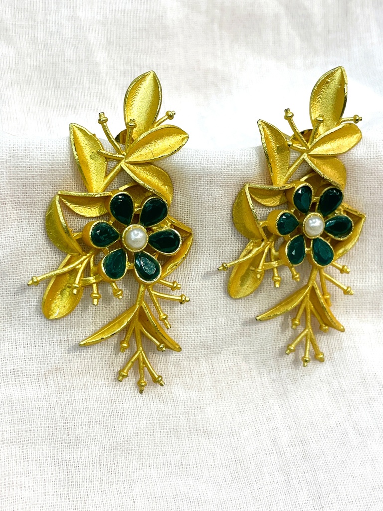 Gold Tone GRN Enamel Artisanal Floral