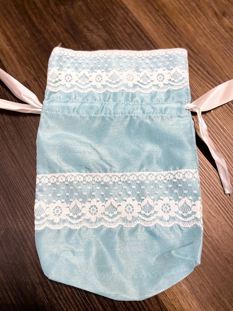 Potli Gift Pouch w/Lace-Sky Blue