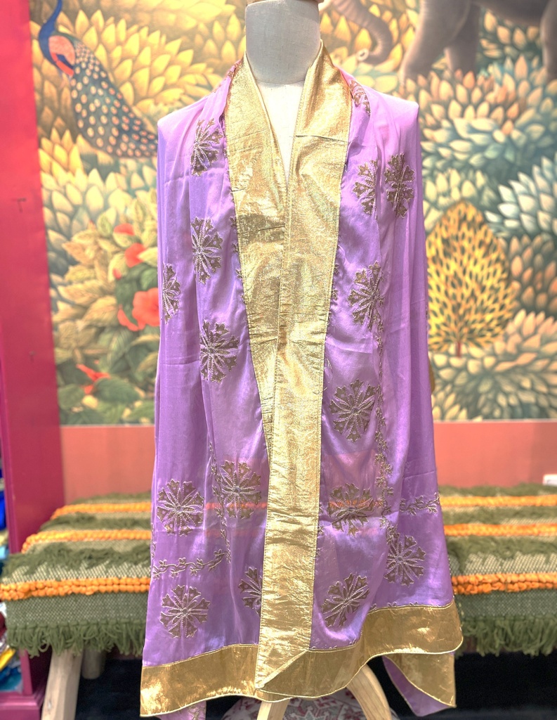 Embroidered Art Silk Dupatta-Lavender