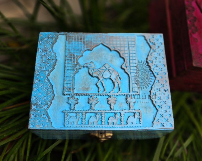Badawi Handcarved Box by Studio Inaara-Blue