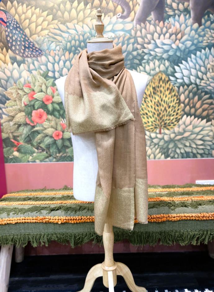 Fine Wool Woven w/Metallic Thread-L.Brown