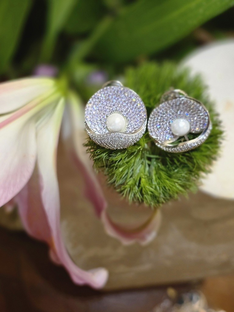 Artisanal Zirconia & Pearl Stud Earrings