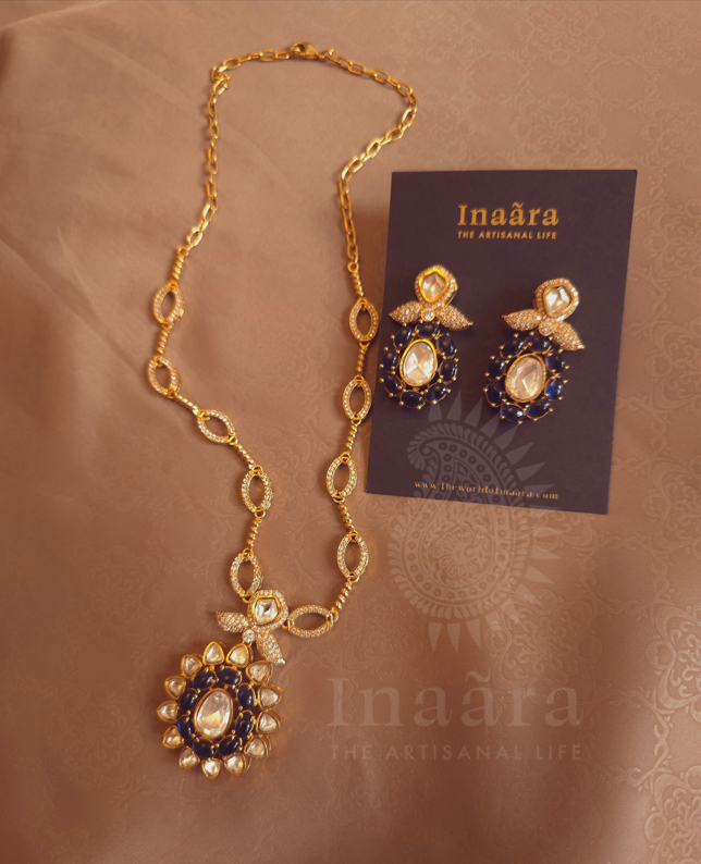 Gold-Toned Oval Link Chain Floral Neck Set