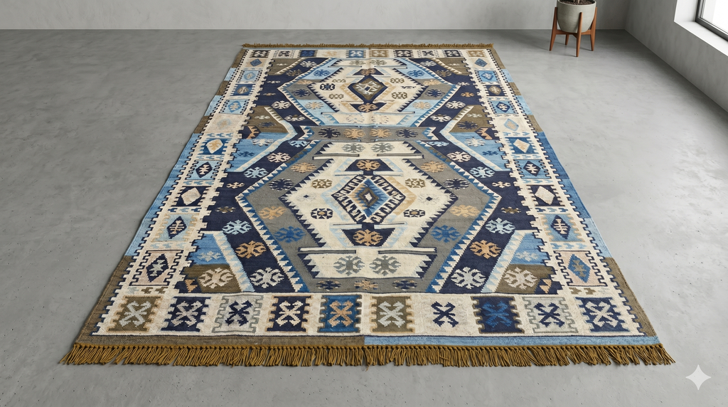Ziyana Handwoven Dhurrie(10x9ft)-Blue