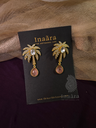 Gold-Toned Palm Tree Rose Quartz Earrings
