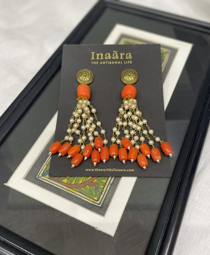 Coral & Pearl Chandelier Earring