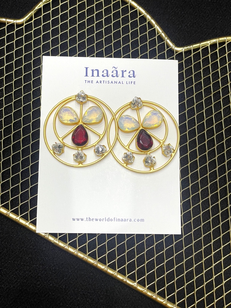 Ruby w/Cubic Zirconia Circle Artisan Earrings