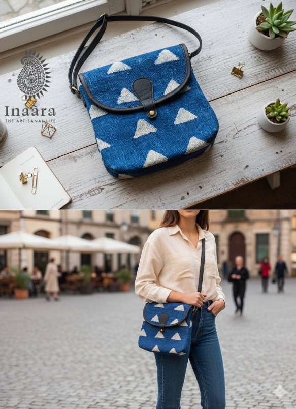 Indigo Block Print Sling Bag