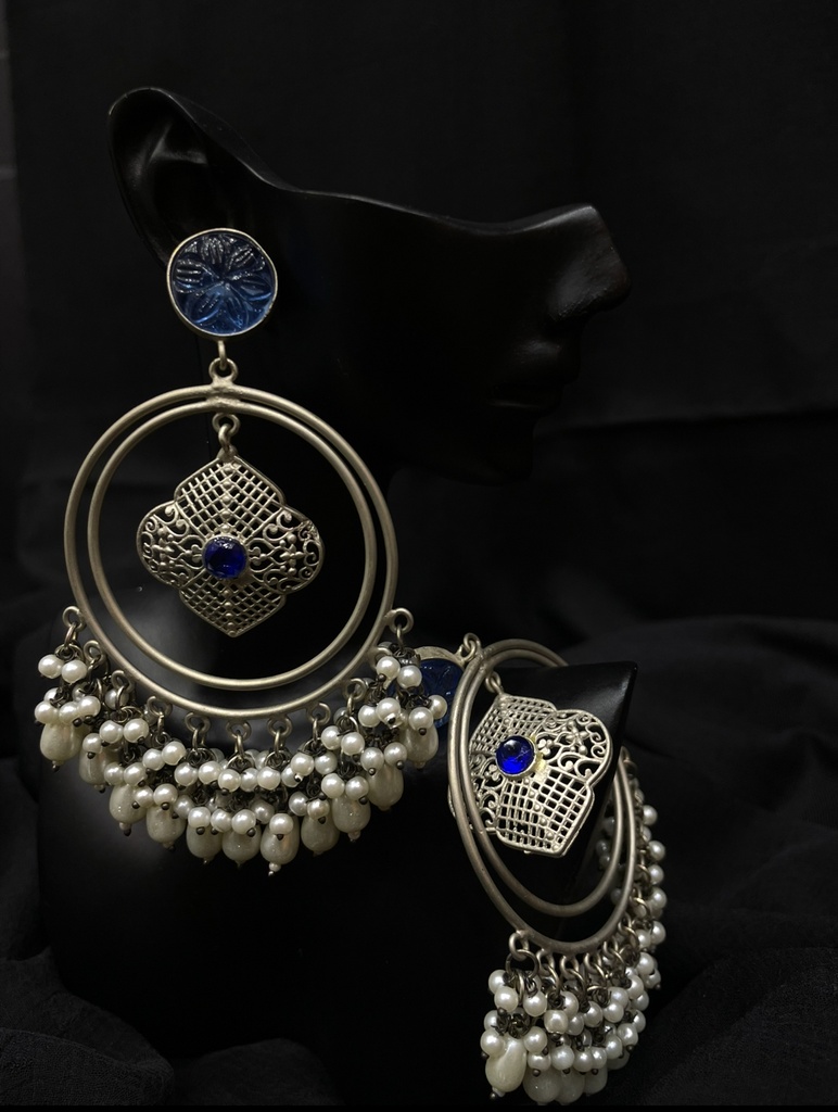 Silver tone chand balis - blue
