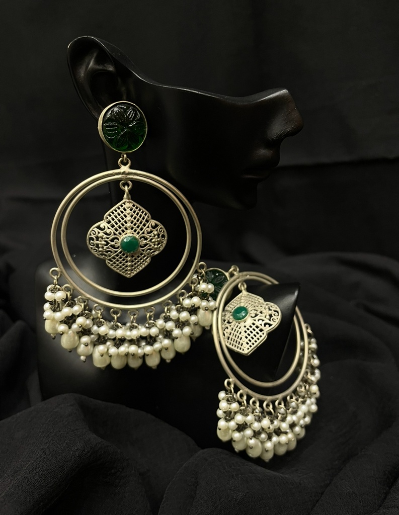 Oxidized Silver-Plated Hoop Earring-GRN