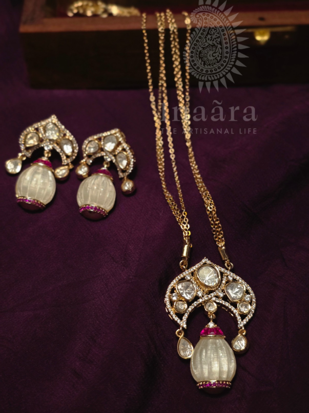 Faceted Onion Gemstone Necklace Set-Red