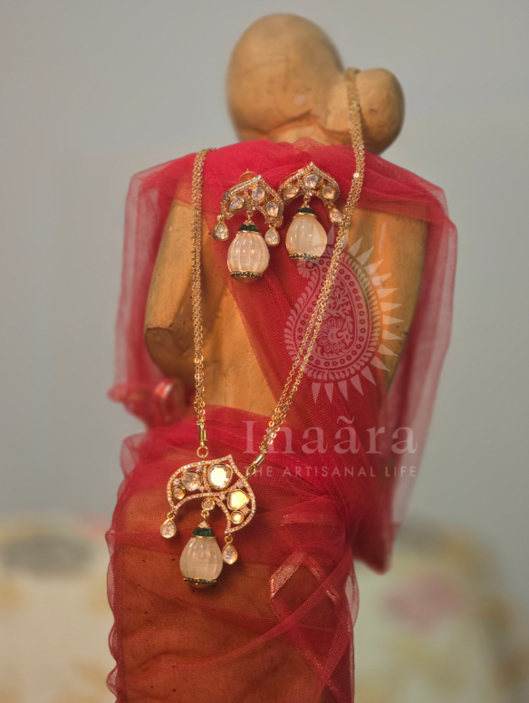 Faceted Onion Gemstone Necklace Set-Green
