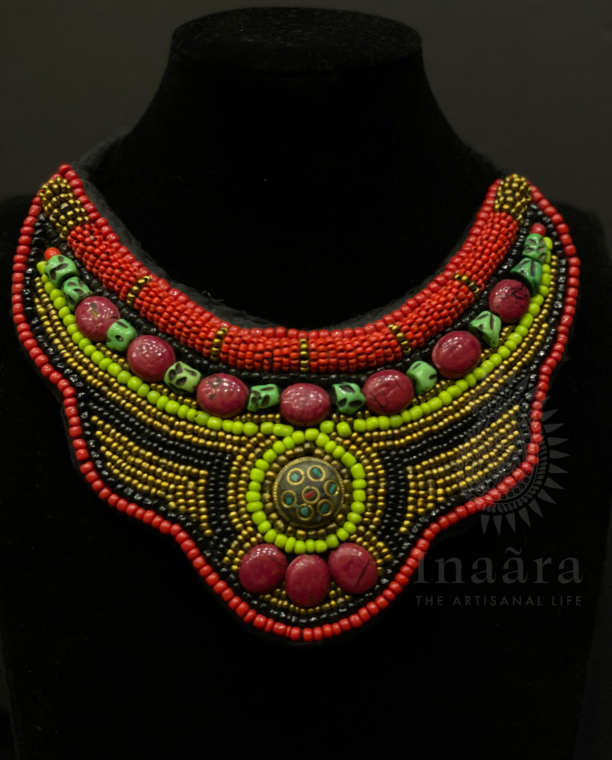 Tibetan Neck Bib - Red Green