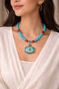 Turquoise & Coral Folk Necklace