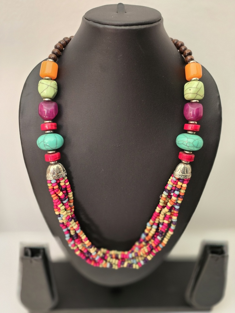 Handmade Wooden & Seed Bead Necklace