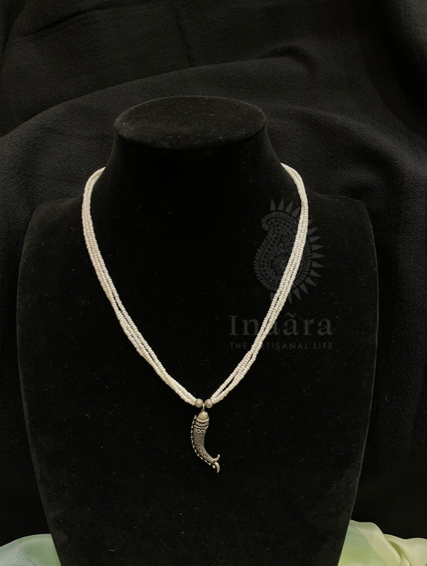 White Beaded Necklace w/ Fish Dangle