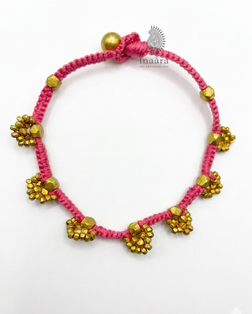 Brass Beads Anklet-Pink