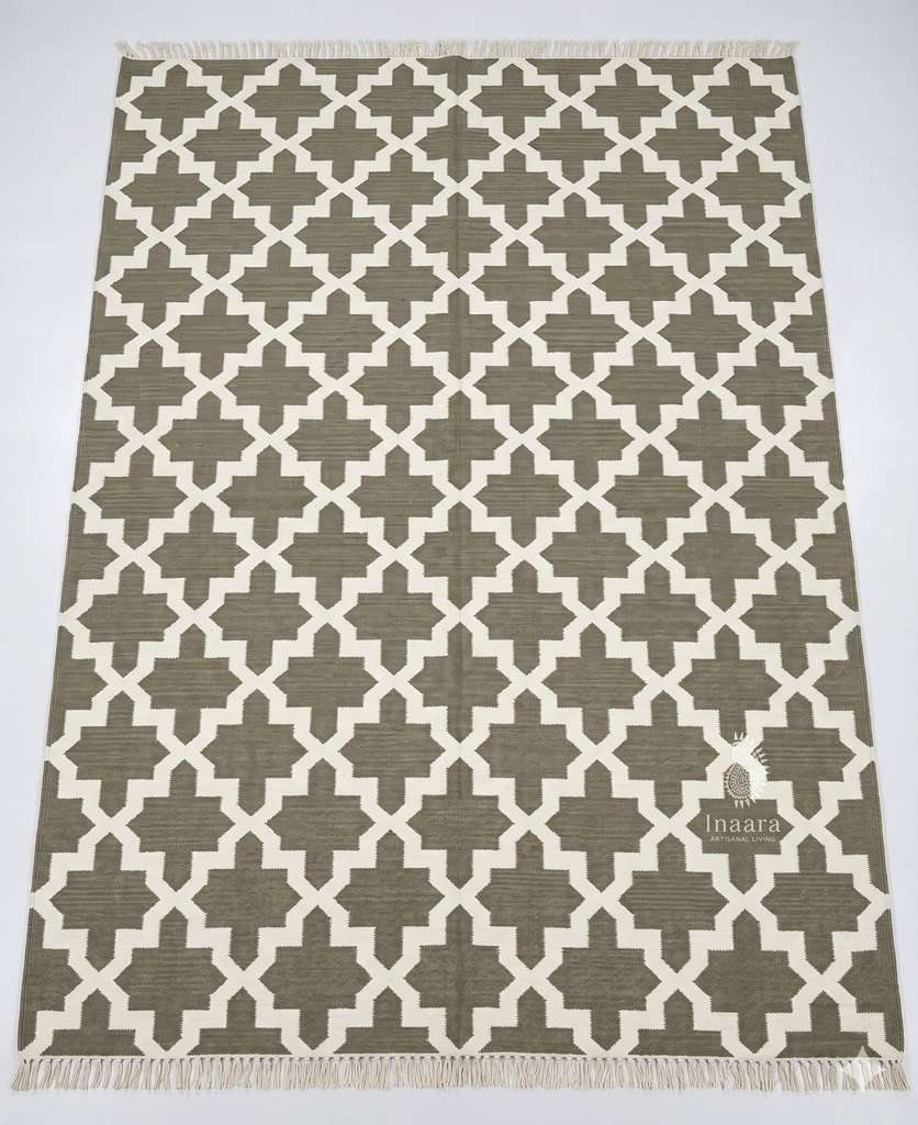 Handwoven Dhurrie- Olive Green (8x5ft)