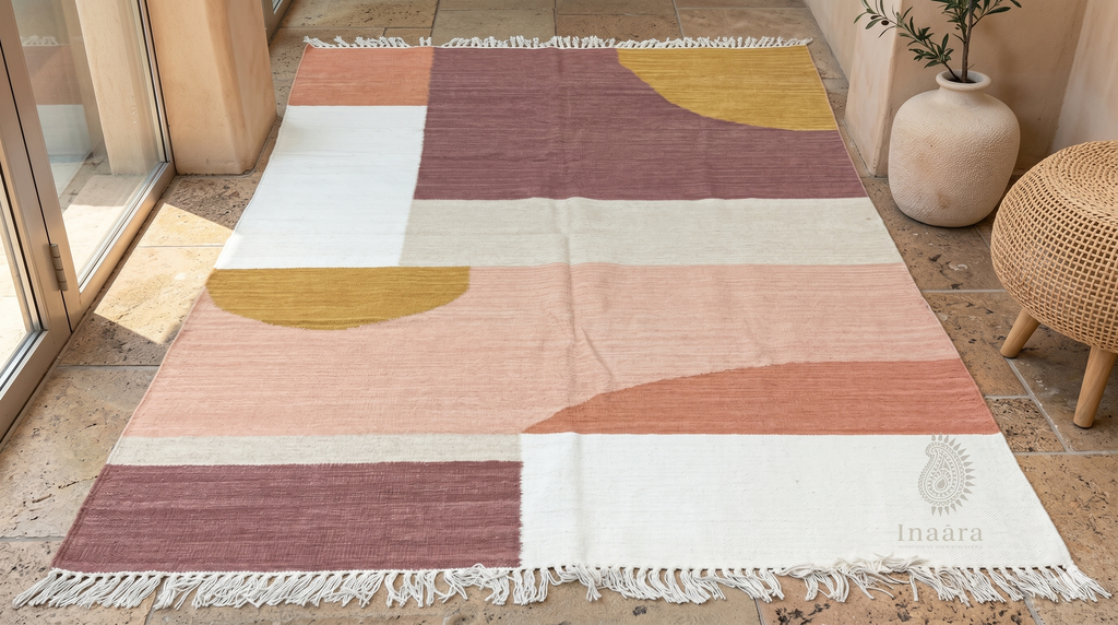 Handwoven Dhurrie- Peach (8x5ft)