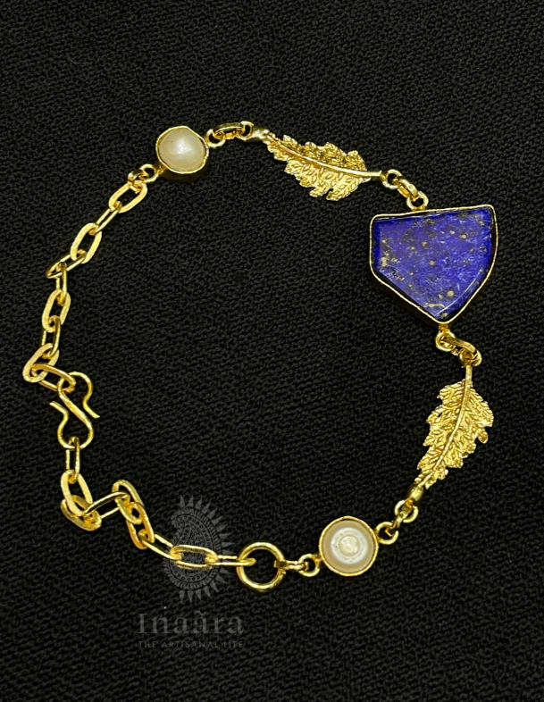 Lapis Lazuli Gemstone & Leaf Bracelet