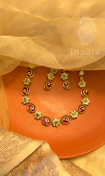 Kundan Meenakari Choker Set-Green