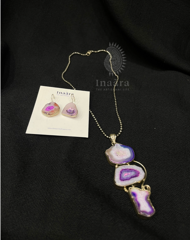 Purple Agate Slice Necklace Set