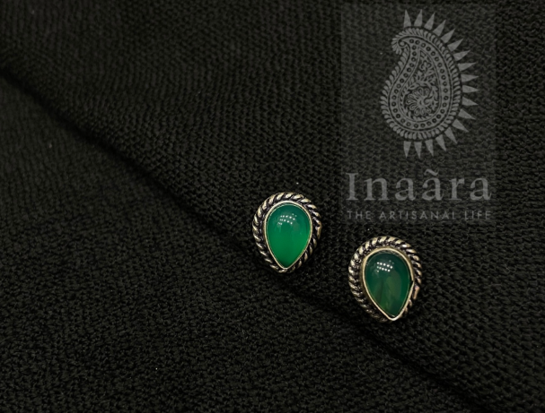 Silver tone hydro quartz studs-Green