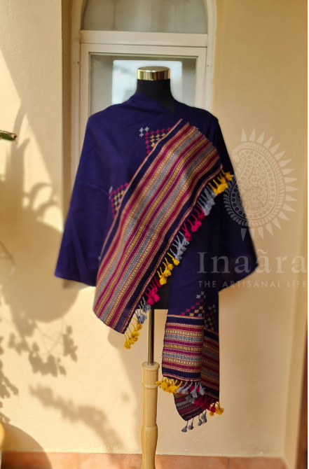 Fine Wool Bhujodi Stole- Blue Violet