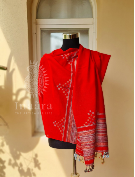 Fine Wool Bhujodi Stole- Red
