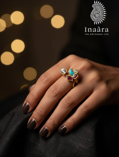 Gold-Toned Flower Ring - Pink
