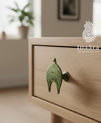 Handmade Brass Knob w/Green Patina Finish