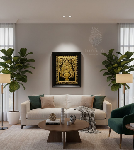 Zardozi Golden Floral Tapestry Artwork (2x2.4ft)