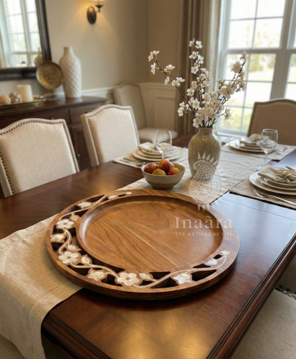 Raazi Noor MOP Inlay Platter- Flower