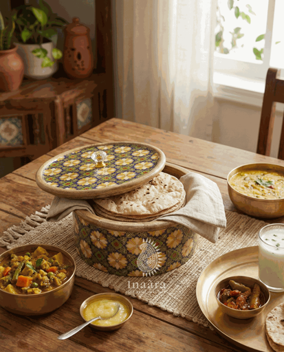 Raazi Handcrafted Wooden Roti Box- Floral