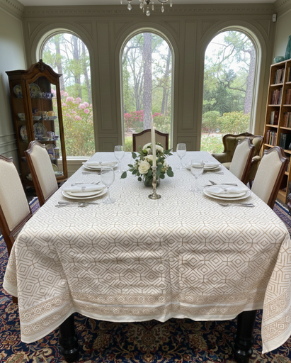Hand Block Printed Tablecloth-Gold/Big (copy)
