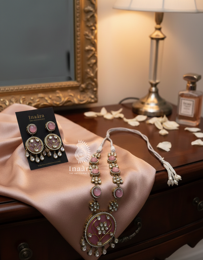 Pink Polki Kundan Necklace Set