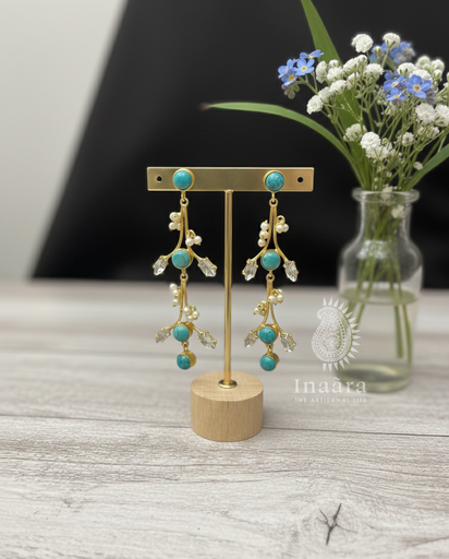 Chandelier Pearl & Stone Earrings- Turquoise
