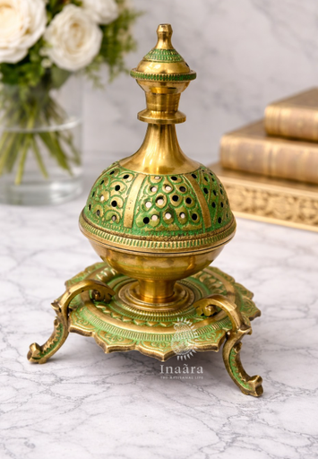 3 Leg Brass Incense Burner-Green