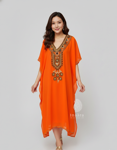 Sheer Cape  Kaftan- Orange