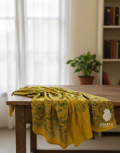 Ajrakh Dupatta- Yellow