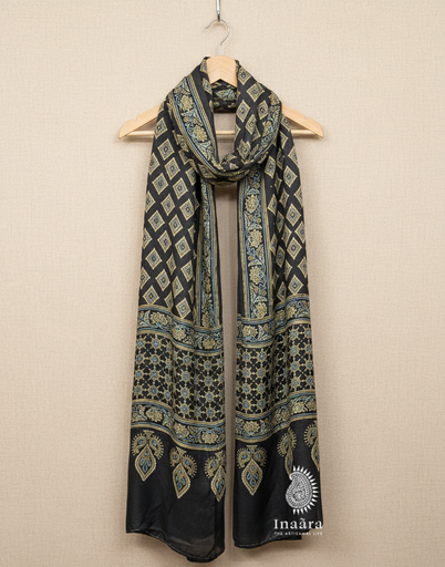 Modal Silk Ajrakh Dupatta - Brown/Rectangular
