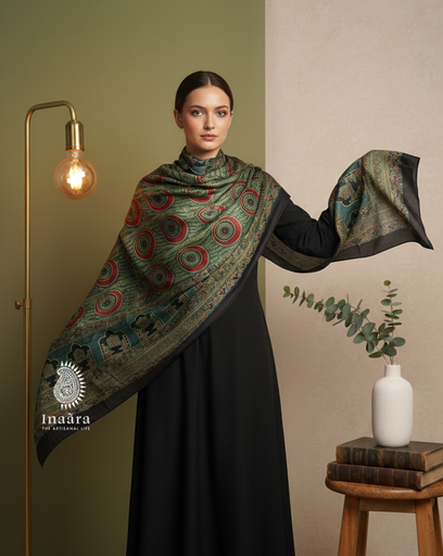 Ajrakh Dupatta-Blue/Red Circle
