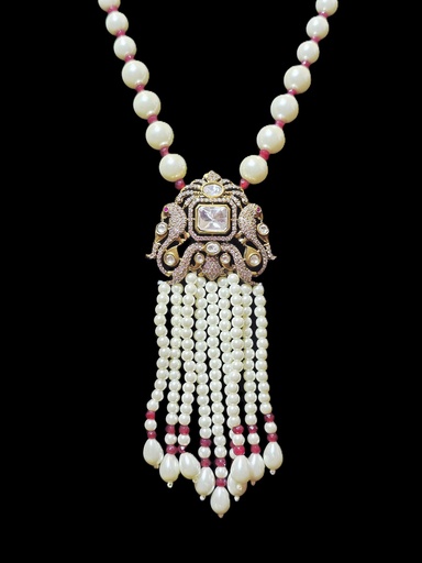 Sardar Pearl Necklace Set - Red beads