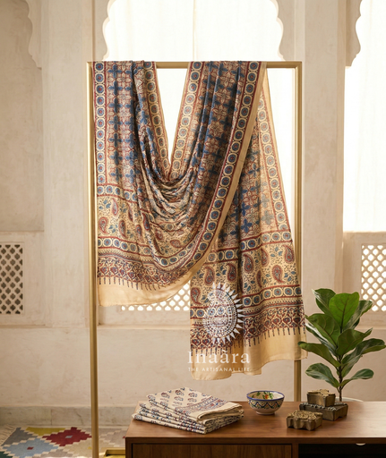 Ajrakh Dupatta-Paisley/Beige