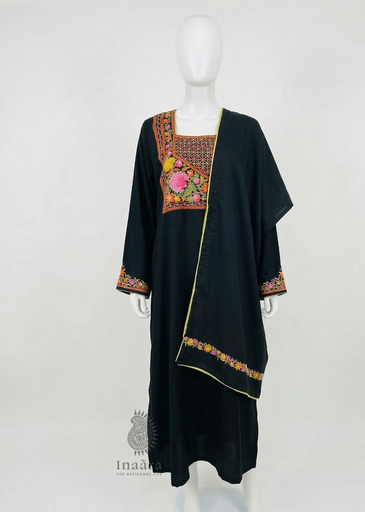 Kashmiri Embroidery Kurti Set-Black