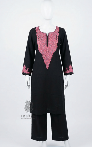 Kashmiri Embroidery Kurti Set-Black2