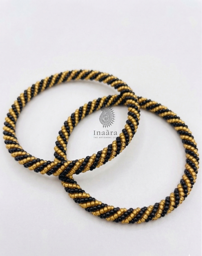 Beaded Bangles-Black/2pcs