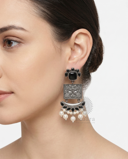 Silver-toned Peacock Motif-Black
